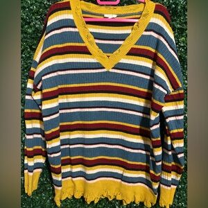 ODDY V-Neck Sweater - Yellow, Blue, Red Stripes